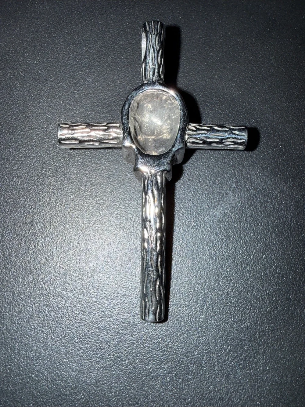 Sterling Silver Skull Cross Pendant - Blackened Silver Finish